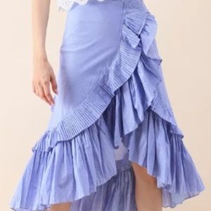 Ruffle Tiered Frill Hem Skirt in Blue Stripes